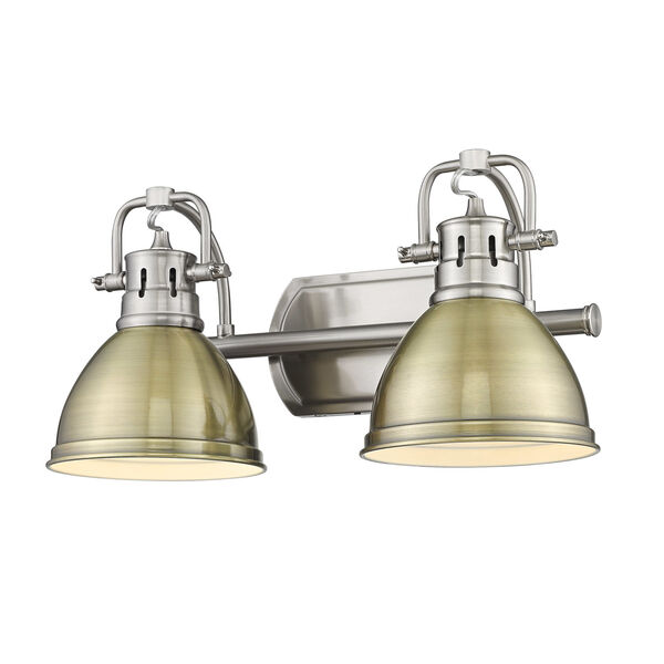 Duncan Pewter Two-Light Bath Vanity with Aged Brass Shades, image 1